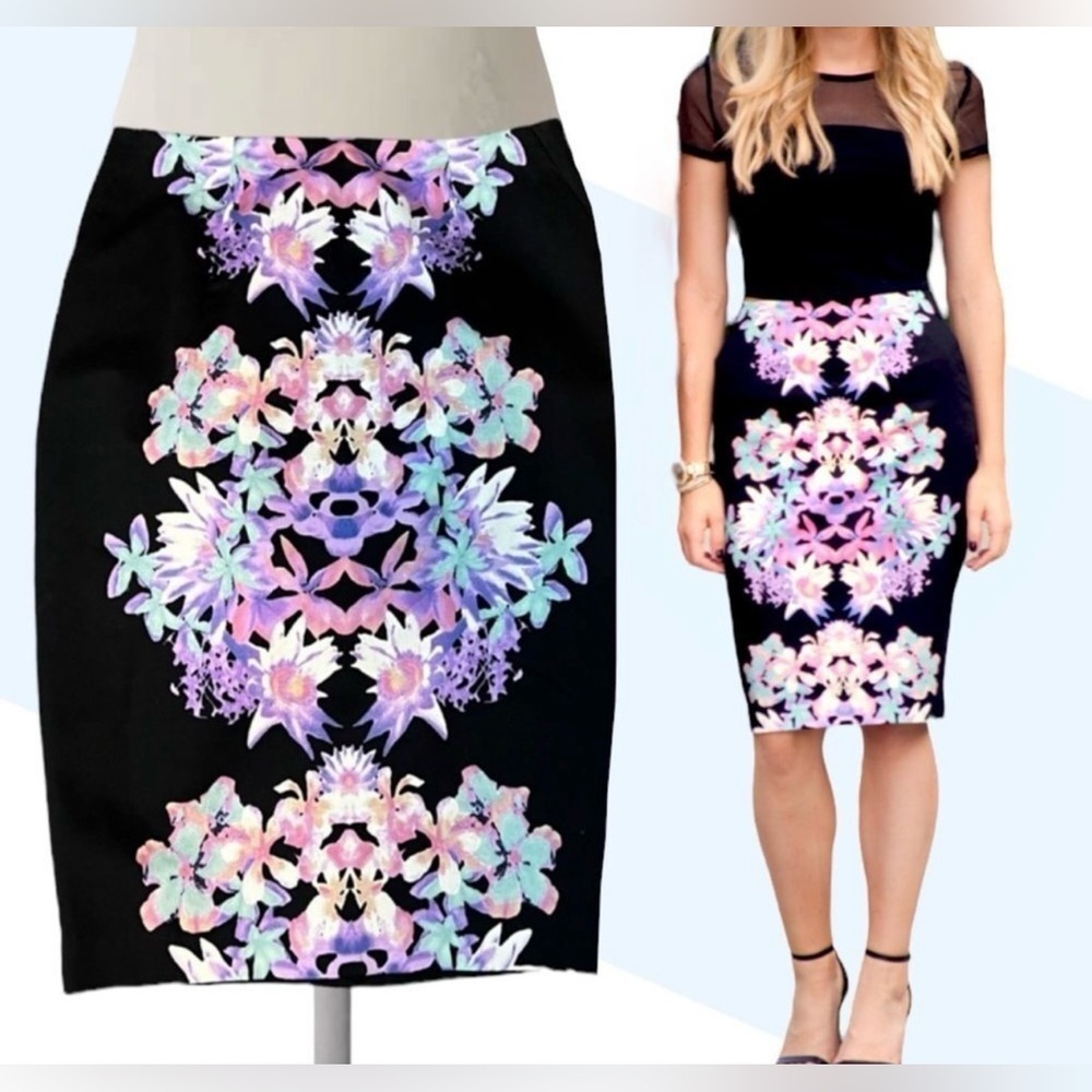 Mossimo Supply Co. Black Floral Pencil Skirt